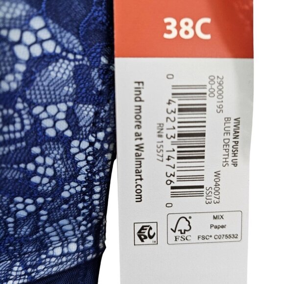 Adore Me Woman’s Blue Vivian Lace Mesh Push Up Underwire Bra – Size 38C NWT - Picture 10 of 15